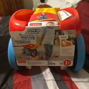 Mega Bloks Red and Yellow Building and Scooping Wagon